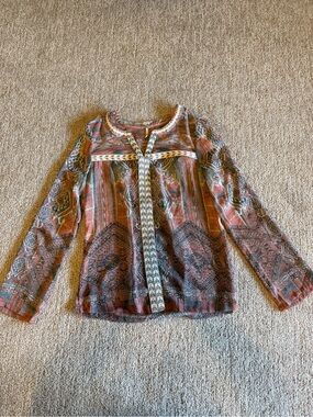 BKE Rust Multi Bohemian Printed Long-Sleeve Blouse